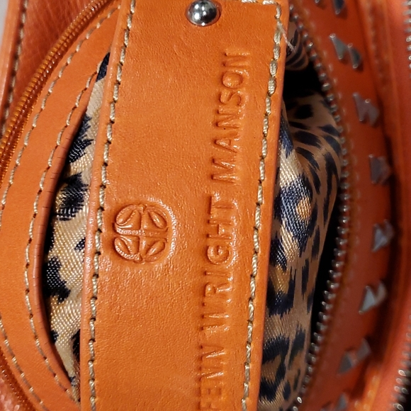 Genuine orange leather crossbody purse w silver colorr accessory. - Picture 4 of 5